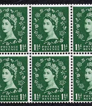 SB62 1 1/2d wmk Edward Upright Pane of 6 Cyl G7 no dot U/M