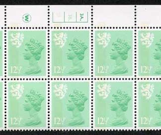 S-JFP12.5A 12.5p Light Emerald Scotland Waddington LB FCP/PVA 3A/3B Dot U/M