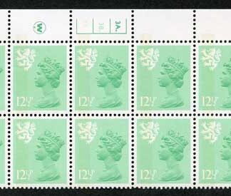 S-JFP12.5A 12.5p Light Emerald Scotland Waddington LB FCP/PVA 3A/3B Dot U/M