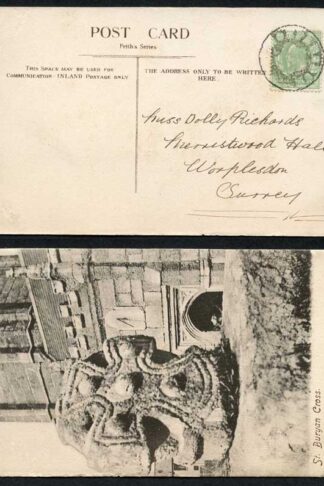 KEVII 1/2d Yellow-green on Postcard to Worplesdon cancelled with a Mail Bag Seal