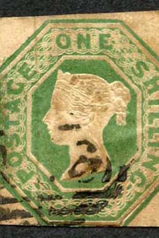 SG55 1/- Green Embossed (Bottom right corner re-attached) Cat 1000 pounds