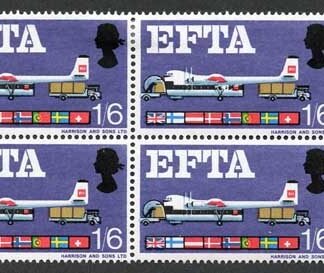 SG716h 1967 1/6 EFTA (Ordinary) with Broken Strut Variety Block of 4 M/M