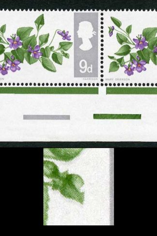 Spec W117b 1967 9d Flowers (Ordinary) with Nock in Leaf Variety Pair U/M