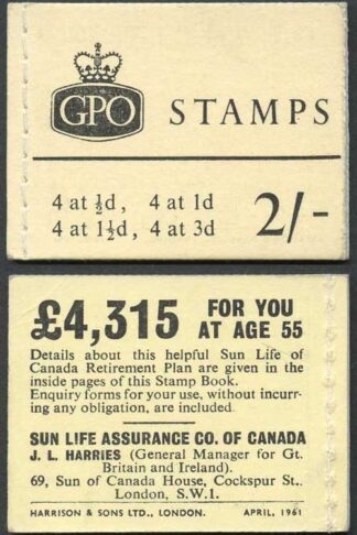 N4 2/- Lemon Booklet Wmk Crowns April 1961