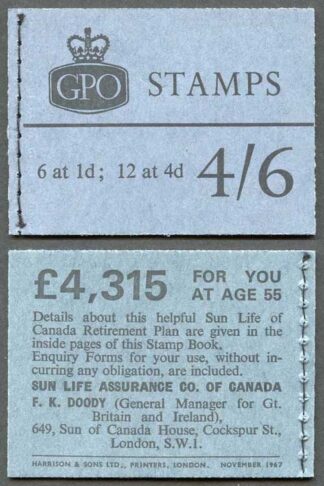 L69p 4/6 Wilding Booklet November 1967 Violet 9.5mm Phosphor Bands