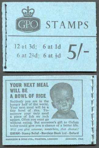 H72 5/- Wilding Booklet January 1965 No Phosphor