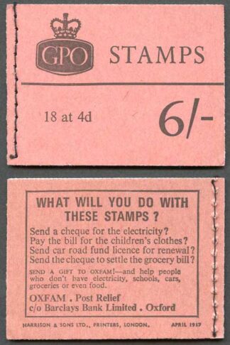 SG Spec Q23 6/- Wilding Booklet April 1967 No Phosphor