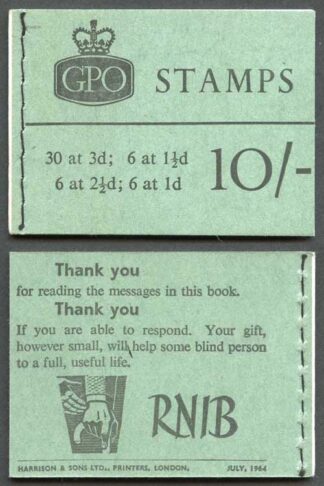 SG Spec X8 10/- Wilding Booklet July 1964 No Phosphor