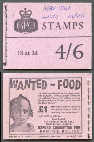 SG Spec L33 4/6 Wilding Booklet August 1962 No Phosphor