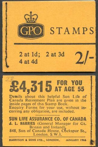 SGN23 1966 2/- Wilding Booklet January No Phosphor.