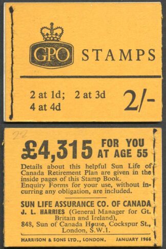 SGN23 1966 2/- Wilding Booklet January No Phosphor.