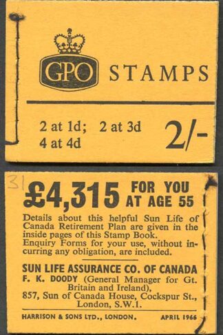 N24 2/- Booklet Wmk Crowns April 1966