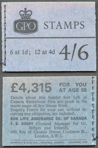 SGL69p 1967 4/6 Wilding Booklet November with Phosphor.