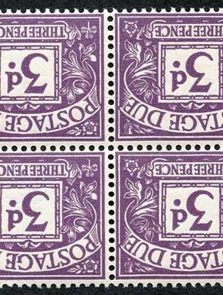 SGD60Wi 3d Postage Dues Block 4 Wmk Crowns Sideways Inverted U/M Cat 340+ pounds