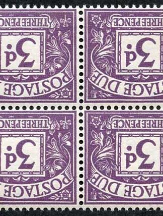 SGD60Wi 3d Postage Dues Block 4 Wmk Crowns Sideways Inverted U/M Cat 340+ pounds