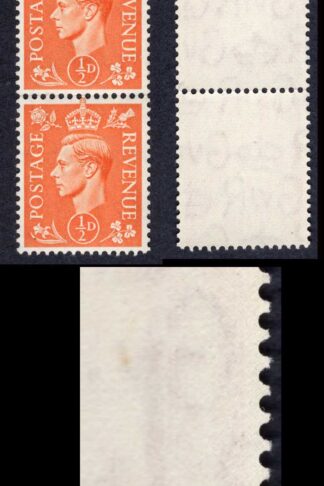 KGVI 1/2d Orange Coil Strip with EXTRA LINE WMK on two stamps U/M