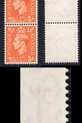 KGVI 1/2d Orange Coil Strip with EXTRA LINE WMK on two stamps U/M