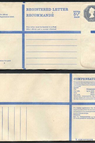 RP96 QEII 17 1/2p Grey + 5 1/2p Extra Registered Envelope Size H Mint