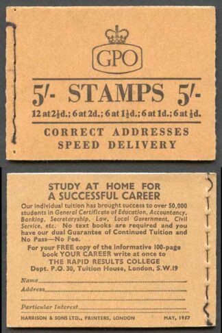 H28 5/- Wilding Booklet dated May 1957