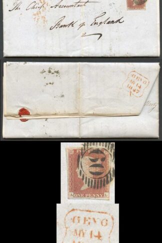 1841 Penny Red (AL) Plate 72 interesting letter to the Bank of England