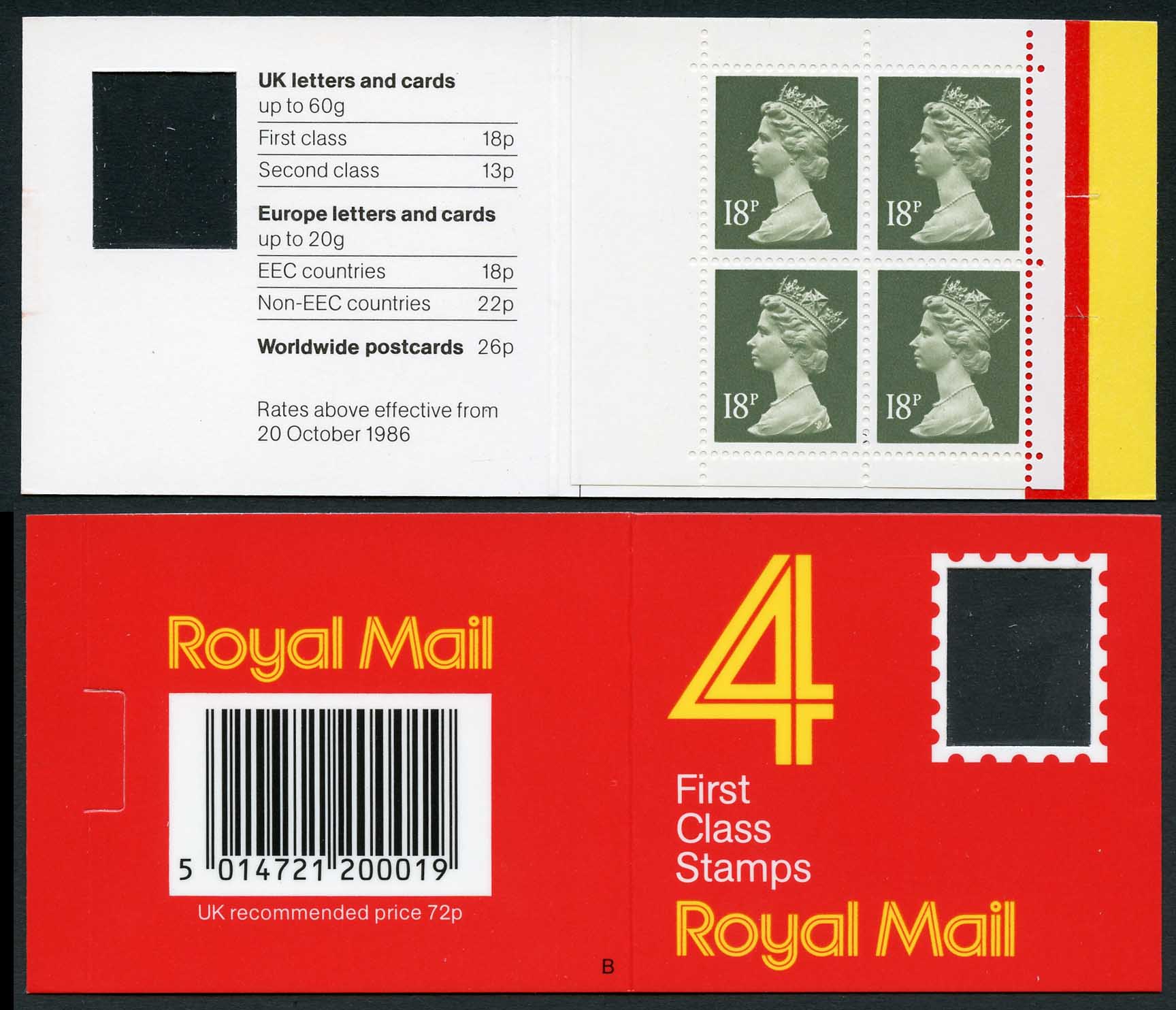 DB17(2)A 1988 72p Type 1A 4x18p Code B Plain ACP/PVAD Window Booklet