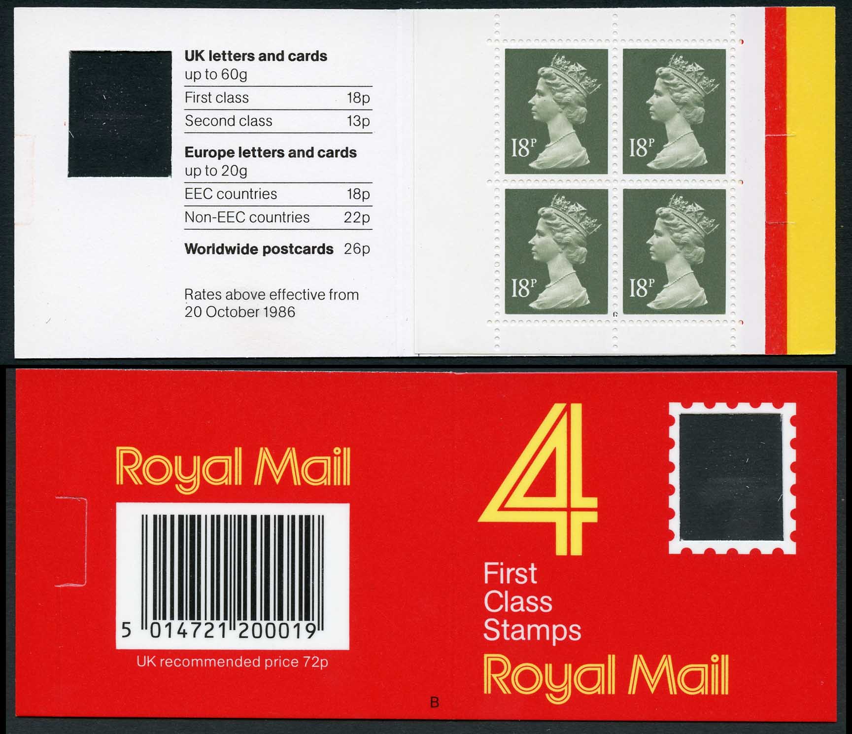 DB17(2)A 1988 72p Type 1A 4x18p Code B Plain ACP/PVAD Window Booklet