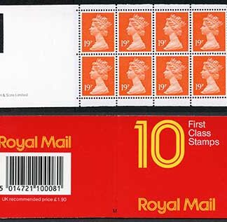 DB17(7) 1988 1.90 Type 2 10x19p Orange-red Code M ACP/PVAD Plain Window Booklet