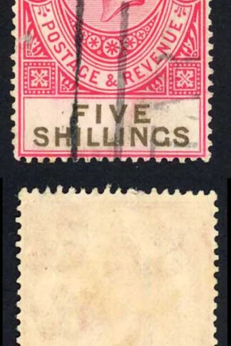 Gibraltar SG105 KGV 5/- Carmine and Black fine used