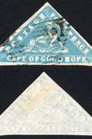 COGH SG14 4d Pale Milky Blue WOODBLOCK Triangle (heavy vertical crease)