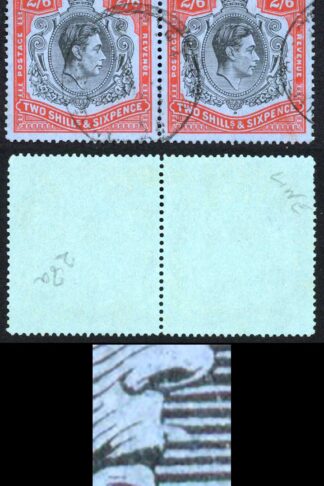 Bermuda SG117a KGVI 2/6 Black and Red/Grey-blue line break at Kings upper lip