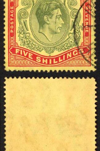 Bermuda SG118b KGVI 5/- Pale Green and Red/yellow Line Perf 14.25 (Ref 04)
