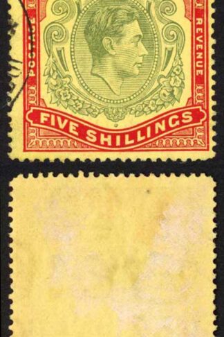Bermuda SG118b KGVI 5/- Pale Green and Red/yellow Line Perf 14.25 (Ref 09)