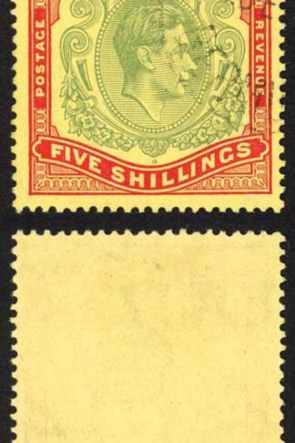 Bermuda SG118b KGVI 5/- Pale Green and Red/yellow Line Perf 14.25 (Ref 10)