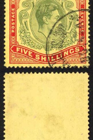 Bermuda SG118b KGVI 5/- Pale Green and Red/yellow Line Perf 14.25 (Ref 11)