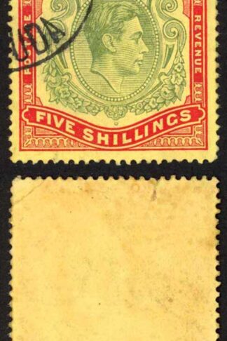 Bermuda SG118b KGVI 5/- Pale Green and Red/yellow Line Perf 14.25 (Ref 23)