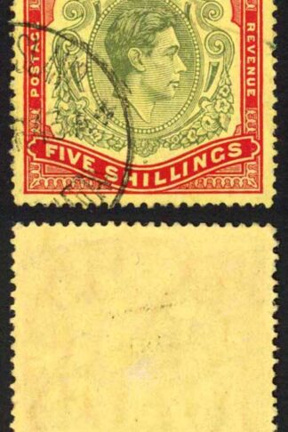 Bermuda SG118b KGVI 5/- Pale Green and Red/yellow Line Perf 14.25 (Ref 24)