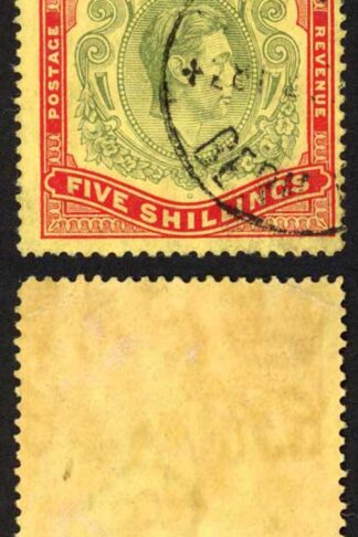 Bermuda SG118b KGVI 5/- Pale Green and Red/yellow Line Perf 14.25 (Ref 25)
