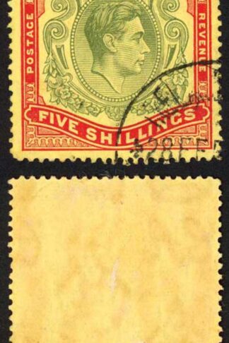 Bermuda SG118b KGVI 5/- Pale Green and Red/yellow Line Perf 14.25 (Ref 26)