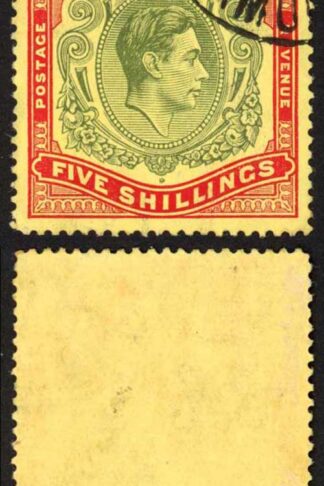 Bermuda SG118b KGVI 5/- Pale Green and Red/yellow Line Perf 14.25 (Ref 28)