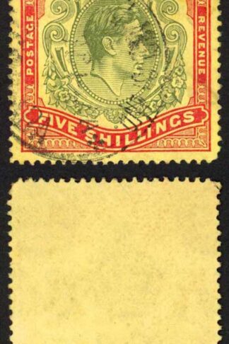 Bermuda SG118b KGVI 5/- Pale Green and Red/yellow Line Perf 14.25 (Ref 39)
