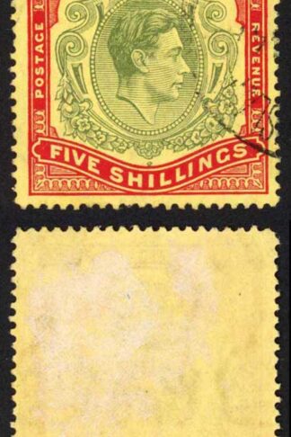 Bermuda SG118b KGVI 5/- Pale Green and Red/yellow Line Perf 14.25 (Ref 51)