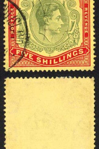 Bermuda SG118b KGVI 5/- Pale Green and Red/yellow Line Perf 14.25 (Ref 55)