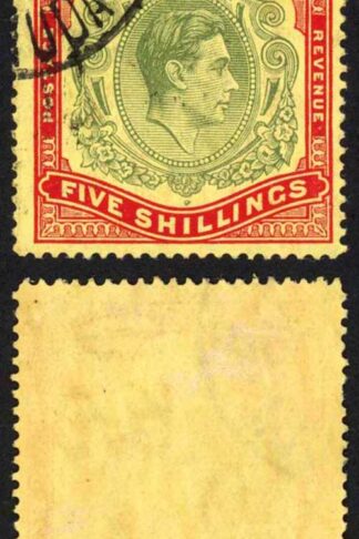 Bermuda SG118b KGVI 5/- Pale Green and Red/yellow Line Perf 14.25 (Ref 57)