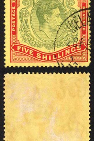 Bermuda SG118b KGVI 5/- Pale Green and Red/yellow Line Perf 14.25 (Ref 54)