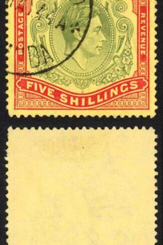 Bermuda SG118b KGVI 5/- Pale Green and Red/yellow Line Perf 14.25 (Ref 55)