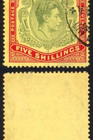 Bermuda SG118b KGVI 5/- Pale Green and Red/yellow Line Perf 14.25 (Ref 58)