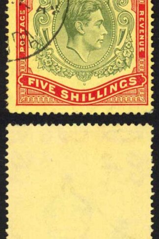 Bermuda SG118b KGVI 5/- Pale Green and Red/yellow Line Perf 14.25 (Ref 59)