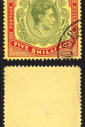 Bermuda SG118b KGVI 5/- Pale Green and Red/yellow Line Perf 14.25 (Ref 67)