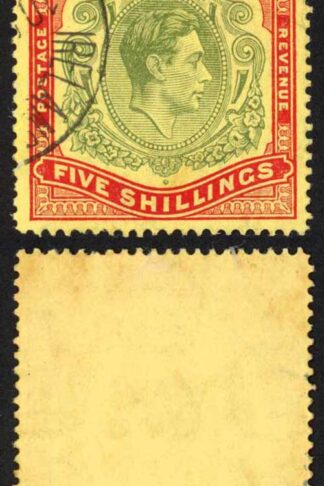 Bermuda SG118b KGVI 5/- Pale Green and Red/yellow Line Perf 14.25 (Ref 78)