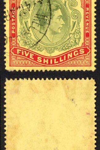 Bermuda SG118b KGVI 5/- Pale Green and Red/yellow Line Perf 14.25 (Ref 81)